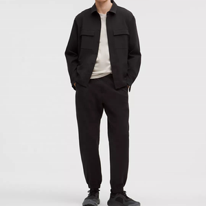 Heavyweight Men's <b>Black</b> Oxford Shacket Trench Jacket Turn-Down Collar Breathable Loose Fit Full Sleeve Polyester Outerwear Shirt - Product Image 5