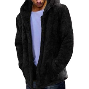 Chaqueta de Forro Polar con Capucha para Hombre, Abrigo Informal de Invierno de Color Sólido, Corte Regular, Tejido Jersey, Transpirable, de Secado Rápido, 100% Algodón - Product Image 1