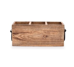 Rustic Acacia Wood Storage <b>Caddy</b> with Metal Handles Three Compartment Organizer Box for <b>Kitchen</b> Bathroom Office and Home Use - Product Image 3