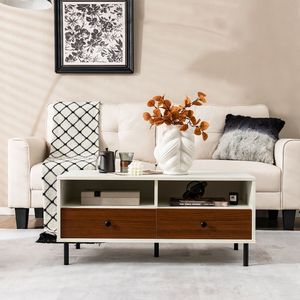 Tavolo da 40 pollici rettangolare moderno con ripiano e cassetti Design a 2 livelli per mobili da soggiorno - Product Image 2