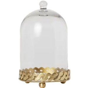 Elegant <b>Glass</b> Cloche <b>Dome</b> Display with Gold Pattern Base Bell Jar Showcase Candle Holder Decorative <b>Glass</b> Table Centerpiece - Product Image 1