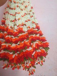 Guirnalda de Flores de Tela Amarilla y Rosa, Diseño Sungu, para Decoración de Hogar, Fiestas y Bodas, Guirnaldas Ecológicas con Perlas - Product Image 4
