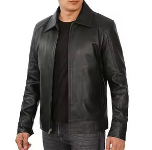 Chaqueta de Cuero para Motociclista, de Piel Vacuna Auténtica Negra, al por Mayor |   Chaqueta de invierno con cuello vuelto estilo cremallera de ZOHAN CREATIONS - Product Image 4