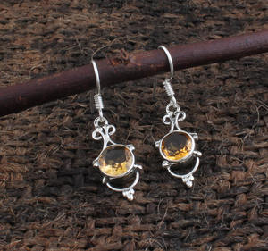 ต่างหูหยดน้ำซิทรินธรรมชาติ 925 เงินสเตอร์ลิงทำด้วยมือหรูหรางานแต่งงานเครื่องประดับสตรี - Product Image 1