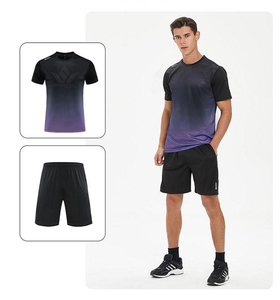 Men's Black Sports T Shirt and Shorts <b>Set</b> Crew Neck Quick Dry <b>Knitted</b> Polyester Spandex Workout Activewear - Product Image 2
