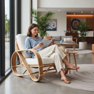 Chaises de salle à manger en rotin tressé, chaises de salle à manger en rotin naturel faites à la main, ensemble de meubles de salle à manger rustiques modernes pour la cuisine - Product Image 5