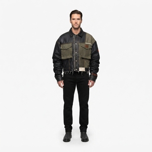 Custom Upcycled Modular Denim <b>Trucker</b> <b>Jacket</b> <b>Waxed</b> Denim Military Canvas OEM Wholesale - Product Image 1