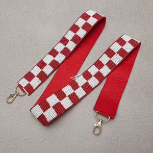 Sangle de sac à main brodée à carreaux orange et blancs, détachable, avec perles, ceinture d'épaule, clip doré, fabricant OEM ODM, vente en gros - Product Image 1
