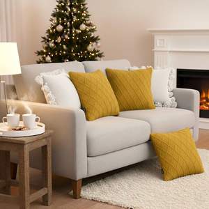 Juego de 5 Fundas de Almohada de Punto con Diseño de Diamantes Amarillos y Blancos, con Pompones, para Sofá/Cama - Product Image 6