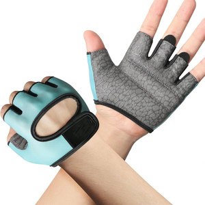 <b>Half</b> Finger Gym Fitness Gloves Breathable Non <b>Slip</b> Polyester Unisex Training Workout Equipment Blue Gray Patterned Design - Product Image 3