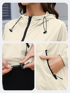 <b>Light</b> Beige Quick Dry Windbreaker <b>Jacket</b> With Zipper Pockets Stand Collar Sporty <b>Summer</b> Wear Regular Fit Polyester Women's Coat - Product Image 3