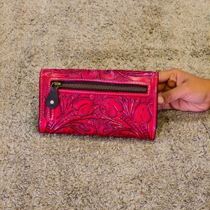 Venus Leather Were Women's Designer Luxury Hand Tooled Carving Wristlet Clutch <b>Wallet</b> <b>RFID</b> Protection Multi-Function Large - Product Image 3