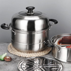 Olla vaporera de gran capacidad con cuerpo de acero inoxidable, diseño de varios niveles, tapa de ajuste hermético y asas laterales cómodas - Product Image 6