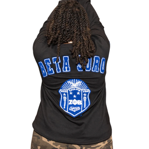 Sweat-shirt Zeta Phi Beta en chenille noir pour femme, avec motif au dos, lettres grecques brodées, col rond, haut décontracté de qualité supérieure - Product Image 2