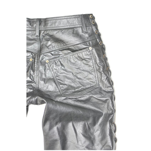 Pantalon de moto pour homme en PU noir, taille haute, coupe droite, fermeture à lacets, décoration à rivets, vêtements d'hiver - Product Image 6