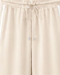 Pantalon de survêtement beige à jambe large pour femme, décontracté, coupe ample, rayé, taille haute, avec cordon de serrage, style streetwear - Product Image 6