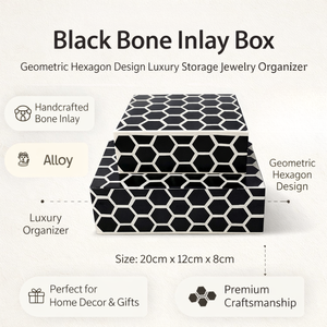 Caja de Joyería de Lujo con Incrustaciones de Hueso Negro Hecha a Mano, Diseño Hexagonal Geométrico, Organizador de Joyas, Decoración para el Hogar, Estuche de Regalo - Product Image 5