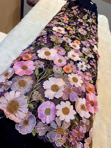 Tela de Bordado Premium con Textura de Malta, Tela de Poliéster Suave con Malla de Georgette y Encaje, Estampado Floral, Tela de Diseño para Vestidos de Novia - Product Image 1