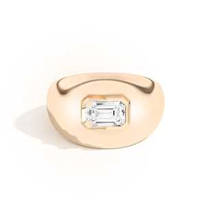 4mm Wide Chunky <b>Dome</b> Space Bombe <b>Rings</b> 1 Carat Emerald Cut Diamond Full Bezel Set Statement Custom 14K 18K Solid Gold Wholesale - Product Image 3