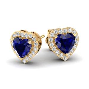 REYES Wholesale Price 14K <b>Gold</b> Moissanite Stud <b>Earrings</b> Heart Cut 1.5 Carat Blue <b>Sapphire</b> Gemstone Jewelry Anniversary Gifts - Product Image 1