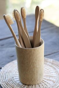 Wood <b>Toothbrush</b> <b>Holder</b> Stand Rectangle Minimalist Design For Bathroom Countertop Use - Product Image 4