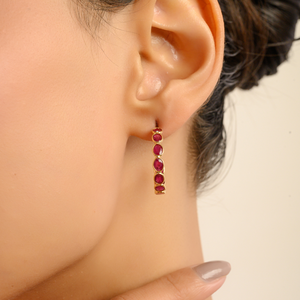 Impresionantes Pendientes de Aro en Oro Amarillo Real de 18K con Gema de Rubí, Diseño Simple y Elegante, Piedra de Nacimiento de Julio, Joyería Fina Ligera - Product Image 2