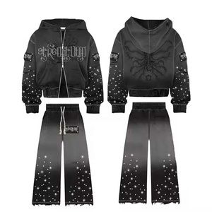 <b>Mens</b> Distressed Embroidery Winter Fleece <b>Tracksuit</b> Graphic Hoodie Jogger Pants Heavyweight Vintage Streetwear Fashion Casual - Product Image 6