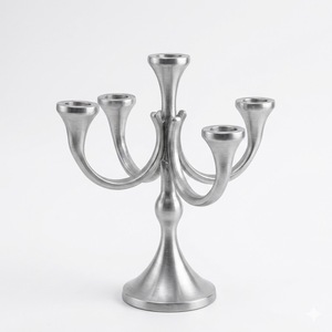 Wholesale Bulk 5-Arm Metal Candelabra <b>Candlestick</b> Holder Elegant <b>Silver</b> Finish Wedding Centerpiece Dining Table Home Decoration - Product Image 2