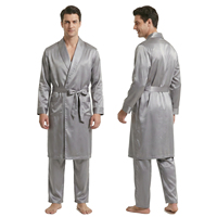 Ensemble de peignoirs en soie satinée pour homme, peignoir à manches longues, ensemble de pyjamas pour homme, vêtements de nuit décontractés en soie, pyjamas deux pièces pour homme