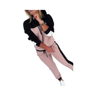 Conjunto Deportivo para Mujer con Bloques de Color, Top Corto con Cierre de Cremallera, Pantalones Largos, Estilo Deportivo Informal, Transpirable, Spandex, Poliéster - Product Image 2