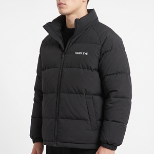 Blouson matelassé noir pour homme Hawk Eye, col montant, fermeture éclair, coupe-vent, décontracté, hiver, rembourrage polyester, coupe épaisse - Product Image 3