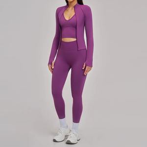 Conjunto Deportivo de Yoga para Mujer, Traje de Yoga, Ropa Deportiva para Gimnasio, Correr, Entrenamiento, con Cierre, Manga Larga, Sujetador Deportivo, Ropa Atlética - Product Image 1