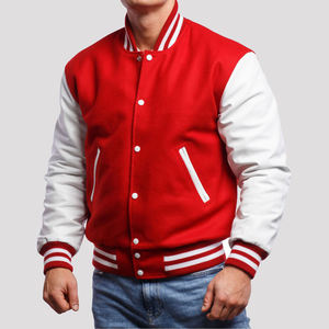 Veste universitaire rouge et blanche pour homme, veste bomber classique en laine, style baseball, style universitaire, avec boutons pression et bordure côtelée - Product Image 6