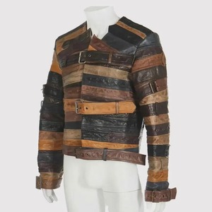 Chaqueta de Cuero Multicolor con Parches, Chaqueta Estilo Motociclista con Correa y Hebilla Recicladas - Product Image 1