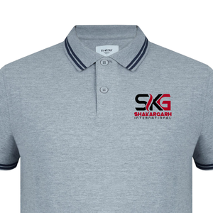 Polo gris pour homme à manches courtes avec bordure contrastante, patte de boutonnage, logo personnalisé, tee-shirt uniforme - Product Image 3
