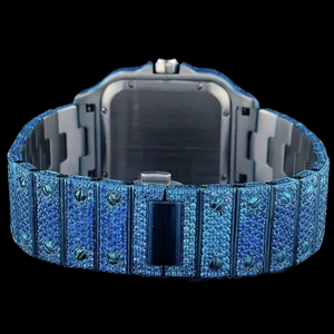 Hot Selling <b>Blue</b> Color Cubic Zirconia Diamond Square Case With Roman Numerals Dial Trendy Quartz Movement Hip Hop <b>Man's</b> <b>Watch</b> - Product Image 4