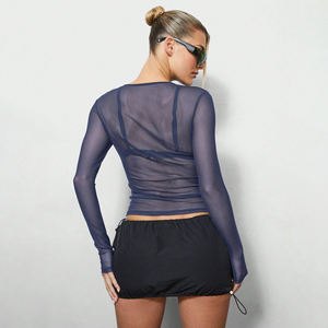 Camiseta de malla de manga larga ajustada estilo Spice Girl sexy personalizada para mujer, 100% algodón, transpirable, top de malla de manga larga para mujer - Product Image 2