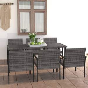 Ensemble de salle à manger pour patio en polyrotin gris et noir avec table en acier thermolaqué et verre – Mobilier d'extérieur élégant - Product Image 1