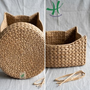Panier de rangement rustique en jacinthe d'eau tressée à la main, motif uni, avec plateau en bois, taille moyenne, pour décoration intérieure - Product Image 2