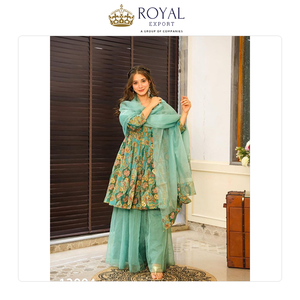 Exportateur indien proposant des ensembles sharara de haute qualité en soie et organza, comprenant un haut, un bas et un dupatta, pour les occasions de fête et les festivals. - Product Image 3