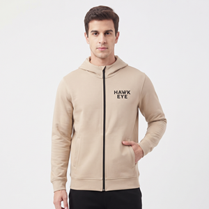 Sudadera con capucha de cierre completo para hombre, color beige liso, de alta calidad, al por mayor - Product Image 5