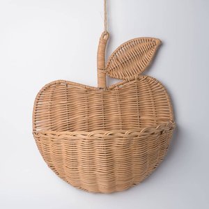 Decoración para habitación de niños pequeños, cestas con forma de manzana, precio económico, cesta colgante de pared con forma de fruta de ratán - Product Image 1