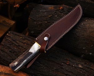 Couteau de chasse à lame fixe en acier inoxydable fait main avec manche en bois de cerf et étui en cuir, couteaux pliants de survie en gros - Product Image 5