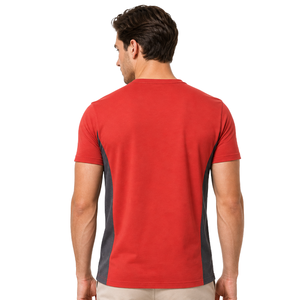 Camiseta de hombre con logotipo personalizado OEM, de alta calidad, con paneles laterales en contraste, de dos tonos, con cuello abotonado, informal, roja y gris. - Product Image 4