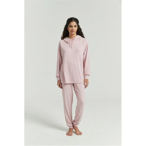 Women Solid Color Hooded Long Sleeve Loose Fit Cotton <b>Tracksuit</b> Set Casual Full Length Pants Breathable Spring Wear - Product Image 5
