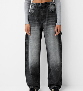 Jean en denim délavé clair pour femme, taille haute, coupe skinny droite, respirant, écologique, résistant à la décoloration, avec fente à l'ourlet, décontracté, longueur complète - Product Image 3