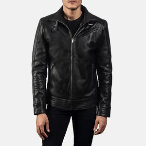 Chaqueta de cuero genuino de vaca hecha a medida OEM, chaqueta de cuero negra hecha a mano para motocicleta para hombre - Product Image 1