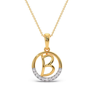 Collar con Colgante de Letra B Inicial en Forma de Círculo de Diamantes con Cadena de Oro - Product Image 1
