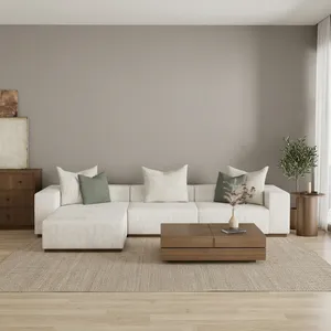 Sofá Seccional Moderno en Forma de L de 3 Plazas con Brazos Acolchados, Relleno de Espuma, Cojín de Chaise Longue, Patas de Madera, para Hogar u Hotel - Product Image 3