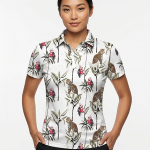 <b>Men's</b> Short Sleeve Polo <b>Shirt</b> Animal Print Pattern Casual Breathable Woven Polyester <b>White</b> - Product Image 6